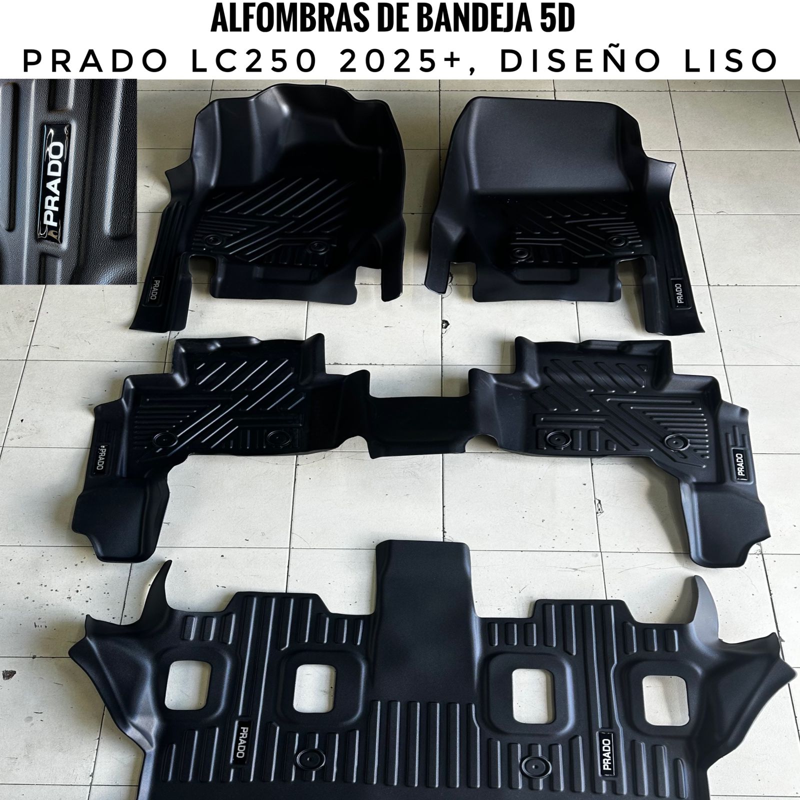 Alfombra de bandeja Prado LC250 2025+ — Diseño Liso (3 Filas)